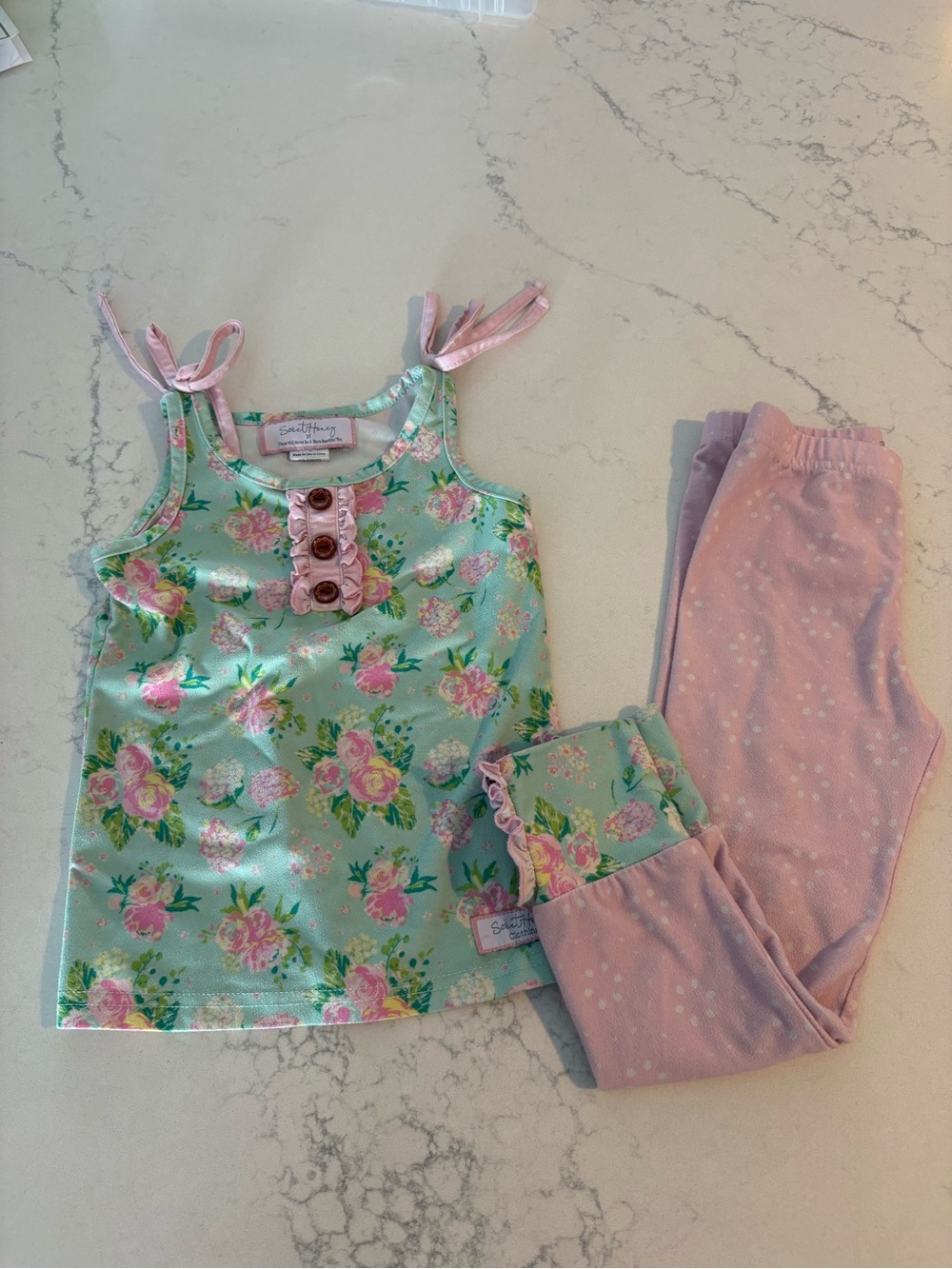 SweetHoney Mint Green Floral Tank and Pink Dot Pajama Set